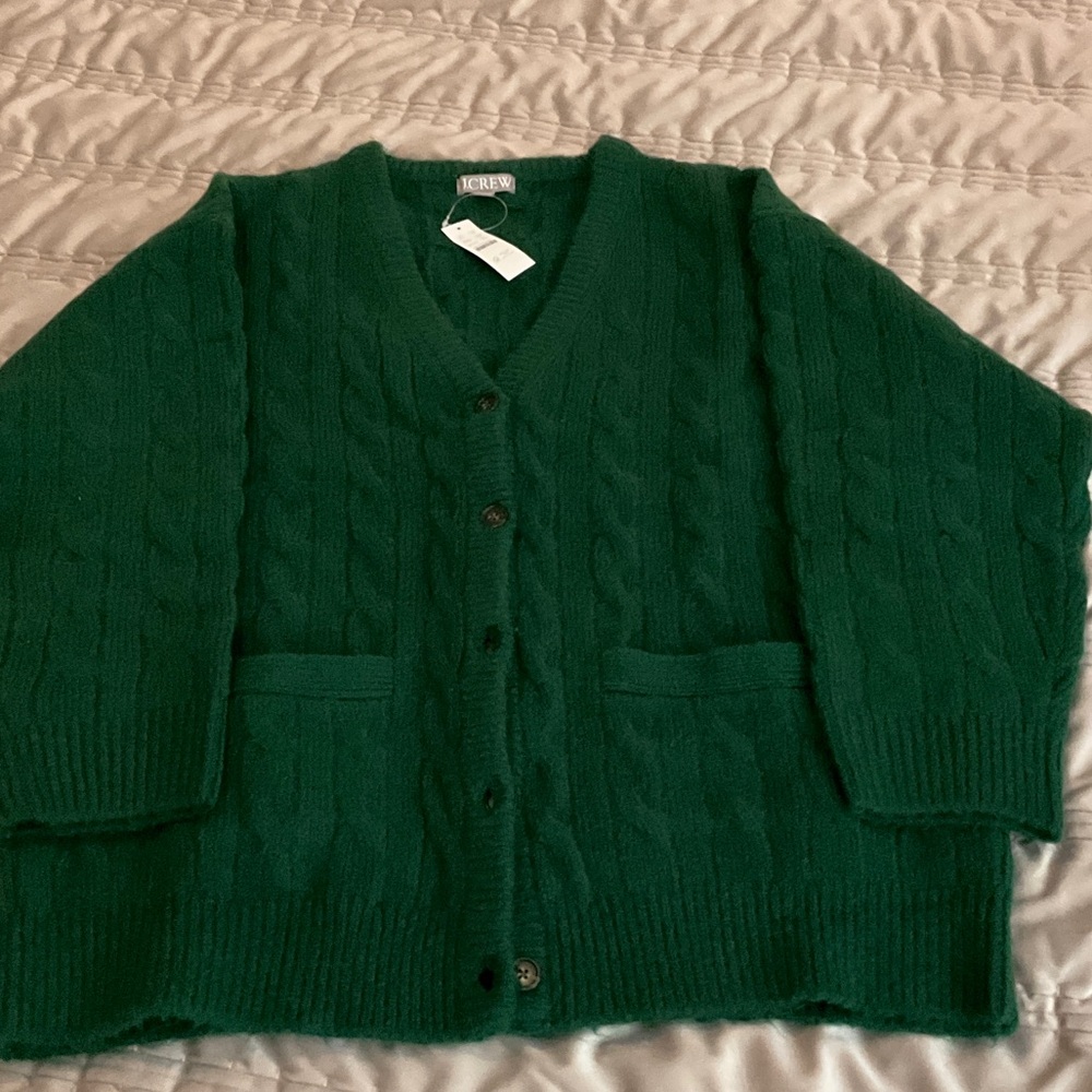 J. Crew Forest Green Cable Knit Cardigan